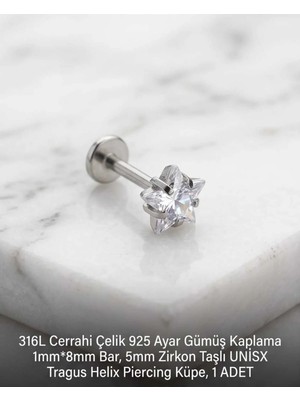Begonia Accessories 316L Cerrahi Çelik Paslanmaz Kararmaz Alerji Yapmaz Zirkon Taşlı Figürlü Unisex Tragus Helix Küpe Piercing G429-1
