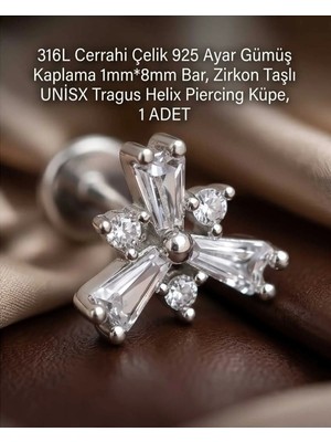 Begonia Accessories 316L Cerrahi Çelik Paslanmaz Kararmaz Alerji Yapmaz Zirkon Taşlı Figürlü Unisex Tragus Helix Küpe Piercing G429-5