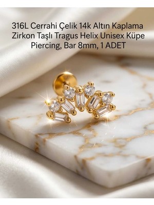 Begonia Accessories 316L Cerrahi Çelik Altın Kaplama Kararmaz Alerji Yapmaz Zirkon Taş Figür Unisex Tragus Helix Küpe Piercing A106-4