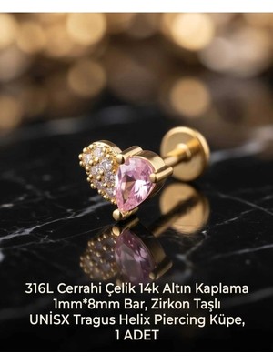 Begonia Accessories 316L Cerrahi Çelik Altın Kaplama Kararmaz Alerji Yapmaz Zirkon Taş Figür Unisex Tragus Helix Küpe Piercing A429-45