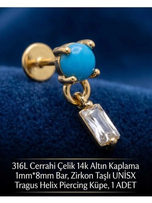 Begonia Accessories 316L Cerrahi Çelik Altın Kaplama Kararmaz Alerji Yapmaz Zirkon Taş Figür Unisex Tragus Helix Küpe Piercing A429-47