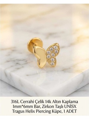 Begonia Accessories 316L Cerrahi Çelik Altın Kaplama Kararmaz Alerji Yapmaz Zirkon Taş Figür Unisex Tragus Helix Küpe Piercing A429-8