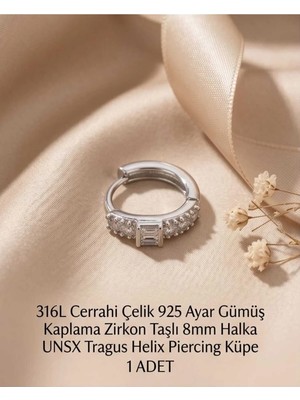 Begonia Accessories 316L Cerrahi Çelik Gümüş Kaplama Kararmaz Alerji Yapmaz Zirkon Taş Figür 1 Adet Unisex Minimal Halka Tragus Helix Küpe Piercing G503-11