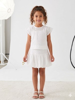 Kids Çocuk Kız Çocuk Fisto Crop Bluz Astarlı Etek 3’lü Yazlık Takım 3-10 Yaş