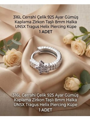 Begonia Accessories 316L Cerrahi Çelik Gümüş Kaplama Kararmaz Alerji Yapmaz Zirkon Taş Figür 1 Adet Unisex Minimal Halka Tragus Helix Küpe Piercing G503-12