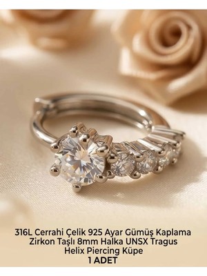 Begonia Accessories 316L Cerrahi Çelik Gümüş Kaplama Kararmaz Alerji Yapmaz Zirkon Taş Figür 1 Adet Unisex Minimal Halka Tragus Helix Küpe Piercing G503-15