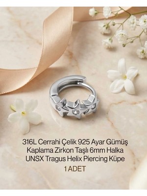 Begonia Accessories 316L Cerrahi Çelik Gümüş Kaplama Kararmaz Alerji Yapmaz Zirkon Taş Figür 1 Adet Unisex Minimal Halka Tragus Helix Küpe Piercing G503-5