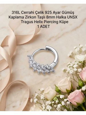 Begonia Accessories 316L Cerrahi Çelik Gümüş Kaplama Kararmaz Alerji Yapmaz Zirkon Taş Figür 1 Adet Unisex Minimal Halka Tragus Helix Küpe Piercing G503-9