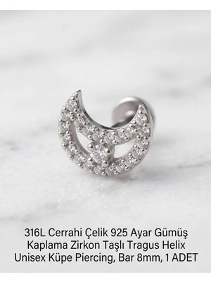 Begonia Accessories 316L Cerrahi Çelik Paslanmaz Kararmaz Alerji Yapmaz Zirkon Taşlı Figürlü Unisex Tragus Helix Küpe Piercing G106-16