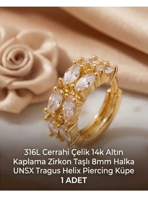 Begonia Accessories 316L Cerrahi Çelik Altın Kaplama Kararmaz Alerji Yapmaz Zirkon Taş Figür 1 Adet Unisex Minimal Halka Tragus Helix Küpe Piercing A503-4