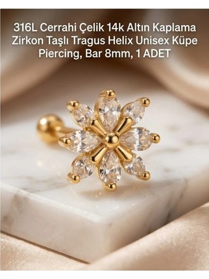 Begonia Accessories 316L Cerrahi Çelik Altın Kaplama Kararmaz Alerji Yapmaz Zirkon Taş Figür Unisex Tragus Helix Küpe Piercing A106-8