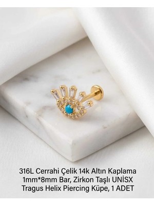 Begonia Accessories 316L Cerrahi Çelik Altın Kaplama Kararmaz Alerji Yapmaz Zirkon Taş Figür Unisex Tragus Helix Küpe Piercing A429-36