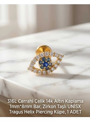 Begonia Accessories 316L Cerrahi Çelik Altın Kaplama Kararmaz Alerji Yapmaz Zirkon Taş Figür Unisex Tragus Helix Küpe Piercing A429-50