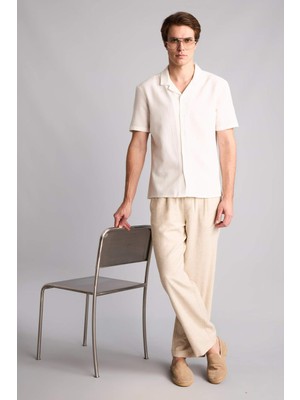 DeFacto Nefes Alabilir Straight Fit Lastikli Bel Keten Bej Pantolon G8194AX26SM