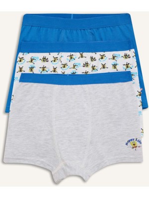 DeFacto SpongeBob Penye 3'lü Mavi Boxer Seti Erkek Çocuk H0810A826SP
