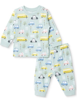 Hellobaby Erkek Bebek Pijama Takımı Araba Baskılı Çıtçıtlı Bisiklet Yaka Long Sleeve Ribanalı