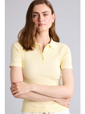 DeFacto Regular Fit Fitilli Kısa Kollu Polo Açık Sarı Tişört H1590AX26SM