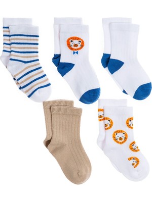 Hellobaby Erkek Bebek 5li Soket Çorap Hayvan Baskılı