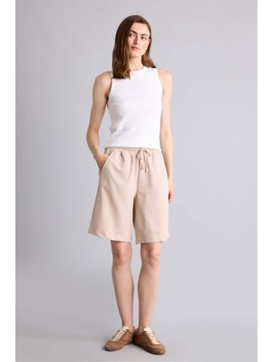 DeFacto Regular Fit Normal Bel Düz Paça Bej Bermuda Şort N7439AZ26HS