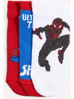 DeFacto Marvel Spiderman 3'lü Pamuklu Patik Çorap Seti Erkek Çocuk H2324A8NS