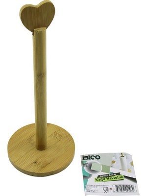 Savarga Yuvarlak Altlık - ÇAP=12CM Ahşap Bambu Kağıt Havluluk Kalp Başlı Sap=28.5cm (4801)