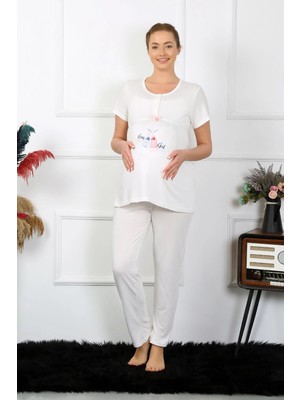 Melonika Kadın Kısa Kol Hamile Lohusa Pijama Takımı Ekru