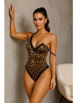 Melonika Leopar Desenli Dantel Body