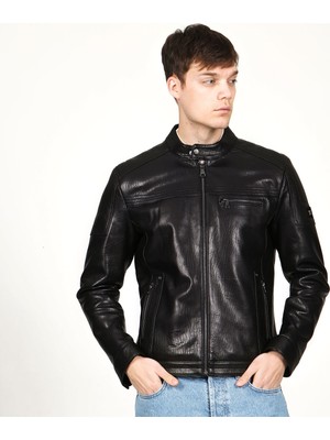 Dericlub E-Topgun Jumbo Deri Erkek Mont Siyah Gerçek Deri 2XL Beden Şık Tasarım