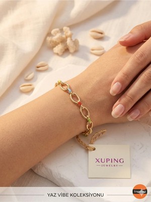 Xuping Jewelry Xuping Yaz Vibe Koleksiyonu Renkli Mineli Doç Zincir Kadın Bileklik 14K Altın Kaplama