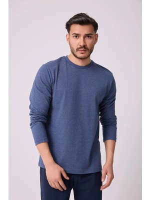 Defy's Erkek Bisiklet Yaka Uzun Kollu Regular Fit Basic Tişört İndigo