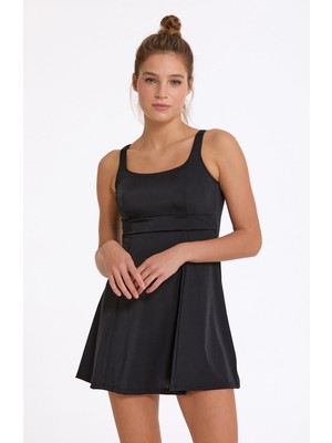 Argento Kadın Siyah Etekli Elbise Mayo V Yaka Toparlayıcı Şık Model C1T0N031430
