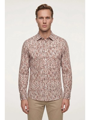 Twn Slim Fit Kahverengi Baskılı Gömlek 2EC0221062590