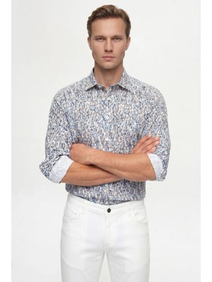 Twn Slim Fit Lacivert Baskılı %100 Pamuklu Gömlek 2EC0221062590