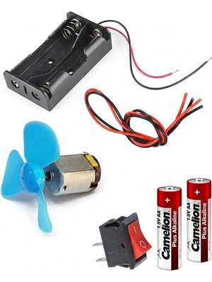 Motor Deney Seti, Dc Motor, Anahtar, Pil Yatağı, Pervane, Iletken Kablo, Pil