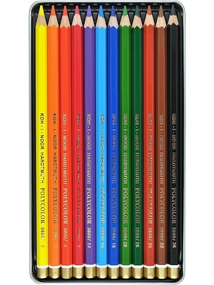 Koh-i-Noor Koh-İ Noor Polycolor 12'li Kuruboya Kalem Seti Metal Kutu Renkli Kalemler N:3822
