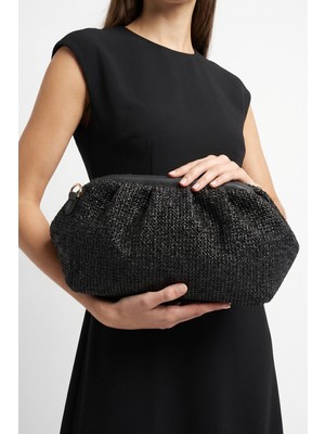 Luvi Vıel Siyah Hasır Dokulu Kadın Clutch Çanta