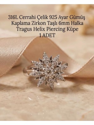Begonia Accessories 316L Cerrahi Çelik Gümüş Kaplama Kararmaz Alerji Yapmaz Zirkon Taş Figür 1 Adet Unisex Minimal Halka Tragus Helix Küpe Piercing G503-1