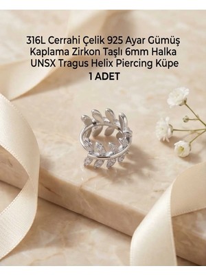 Begonia Accessories 316L Cerrahi Çelik Gümüş Kaplama Kararmaz Alerji Yapmaz Zirkon Taş Figür 1 Adet Unisex Minimal Halka Tragus Helix Küpe Piercing G503-21