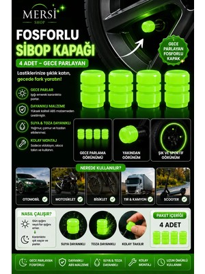 Mersi Shop Fosforlu Kırmızı Sibop Kapağı Seti – Gece Parlayan 4’lü Tekerlek Lastik Kapağı