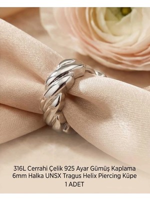 Begonia Accessories 316L Cerrahi Çelik Gümüş Kaplama Kararmaz Alerji Yapmaz Zirkon Taş Figür 1 Adet Unisex Minimal Halka Tragus Helix Küpe Piercing G503-8