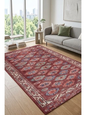 Artloop Relic Bordo Vintage Dokulu Etnik Desenli Dokuma Tabanlı Şönil Halı Al 550