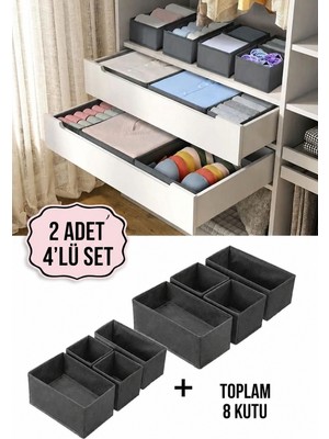 Tex Republic (2 Set) Alas 4'lü Çok Amaçlı Dolap Içi ve Çekmece Içi Düzenleyici Organizer Kutu Seti
