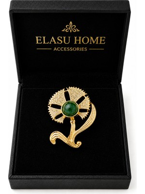 Elasu Yeşim Taşlı Osmanlı Esintili Çiçek Broş