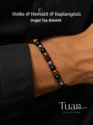 Tuan Collection Oniks & Hematit & Kaplan Gözü Doğal Taş Bileklik Iç Huzur,konsantrasyon,odaklanma,şans