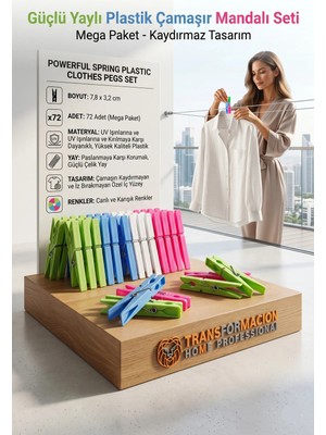 Transformacion 72'li Mega Paket Güçlü Yaylı Plastik Çamaşır Mandalı Seti, Kaydırmaz Tasarım 714510