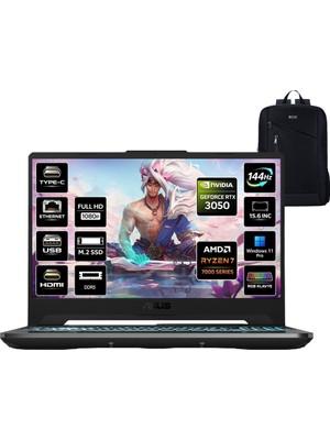 Asus Tuf Gaming A15 FA506NCG-HN267 Amd Ryzen 7 7445HS 32GB 1tb SSD RTX3050-4GB 75W Windows 11 Pro 15.6" Fhd 144Hz Taşınabilir Bilgisayar