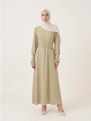 İhvan Online Pile Detaylı Kol Fermuarlı Manşetli Kemerli Hakim Yaka Kloş Oversize 4 Mevsim 9614-26 - Çağla