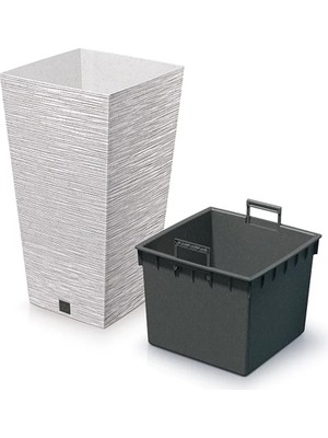 Prosperplast Furu Ahşap Katkılı Kare Plastik Saksı Beyaz