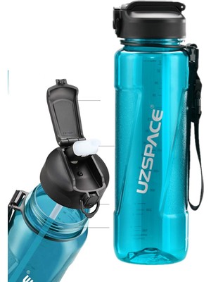 Uzspace Pipetli Büyük Boy Tritan Su Matarası 1000 ml Turkuaz Renkli BPA İçermeyen Sağlıklı Malzeme
