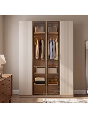 Eymense Lora Gardırop %100 MDF Çekmeceli Tekli Dolaplı Modüler Giyinme Odası Dolabı